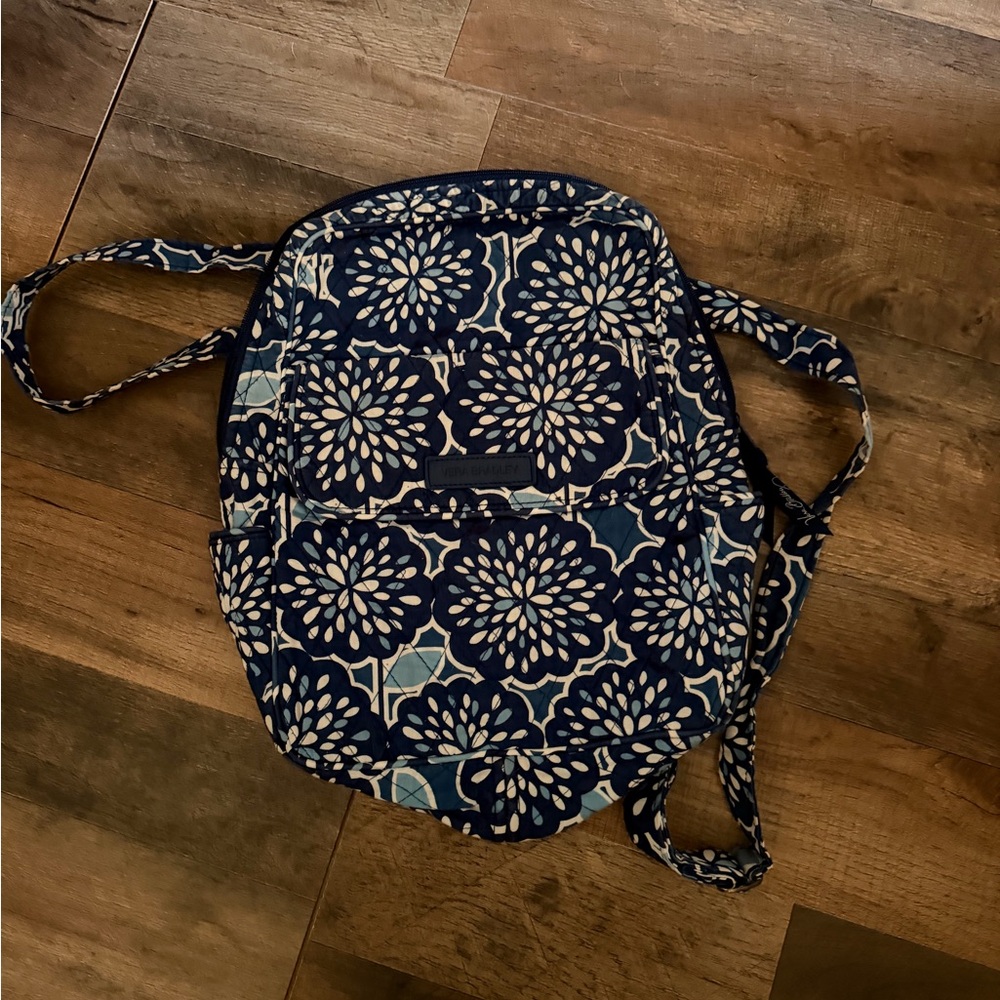 Vera Bradley Navy Floral Backpack with white Accents
